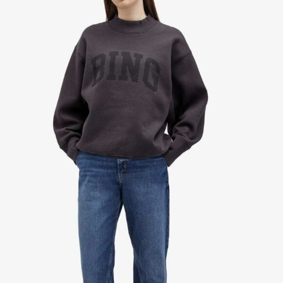 Anine Bing Bradie "Bing" Mockneck Relaxed Fit Sweatshirt in Washed Black Medium - Picture 3 of 14